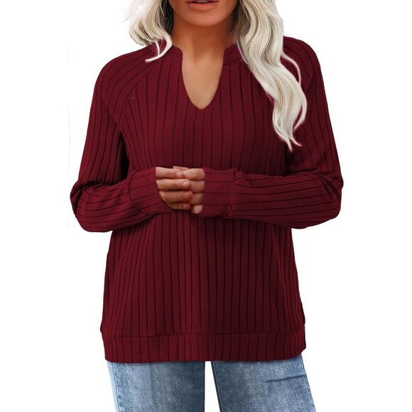 Tops - Plus Size Sweatshirts Women V Neck Long Sleeve Knit Fall Casual Comfortable